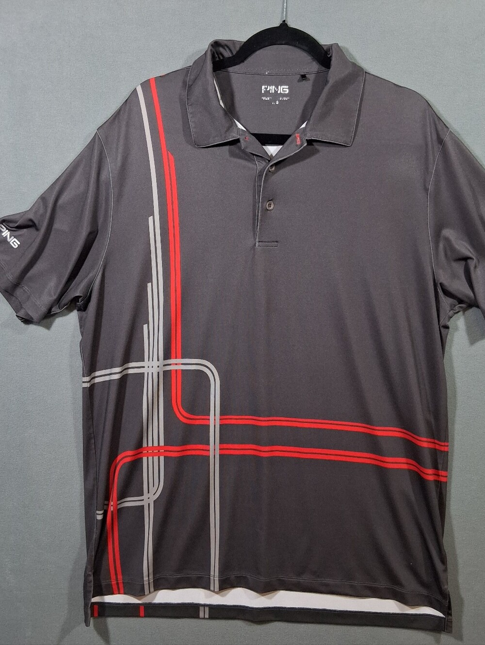 Ping Men's Large Polo Shirt Dk Grey/Red/Lt Grey Golf Sports Casual